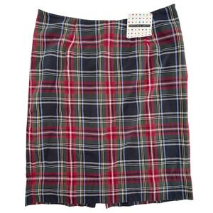 Gretchen Scott Designs Tartan Plaid Pencil Skirt Red Navy Green Cotton Large NWT